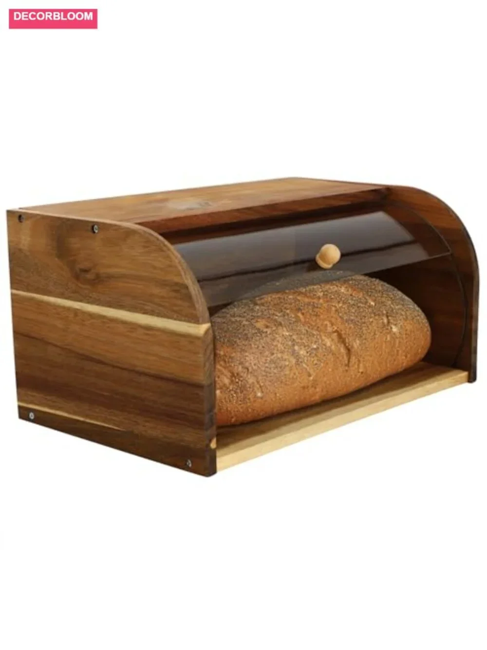 Acacia Wood Bread Box with Clear Sliding Lid, Rustic Kitchen Storage